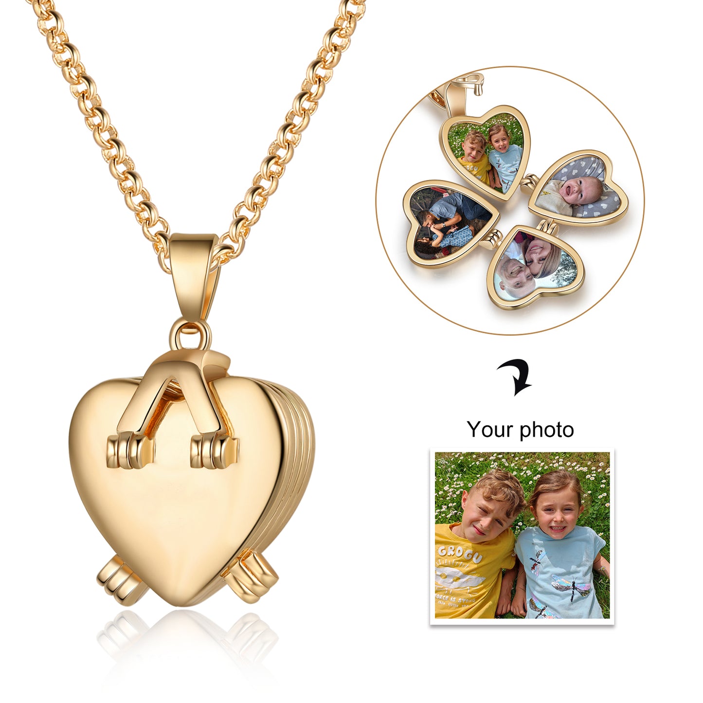 Personalized Rhodium Plated Heart Photo Box Necklace