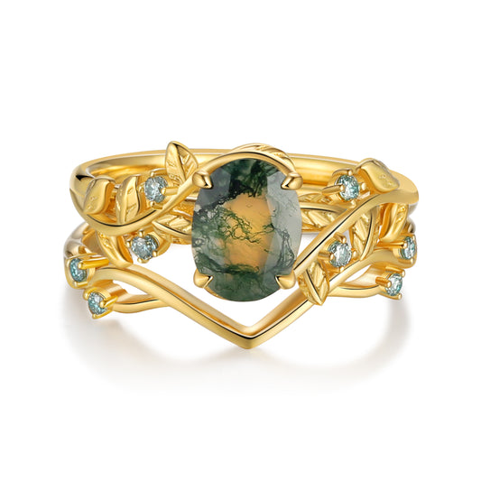 K Gold Natural Moss Agate Ring