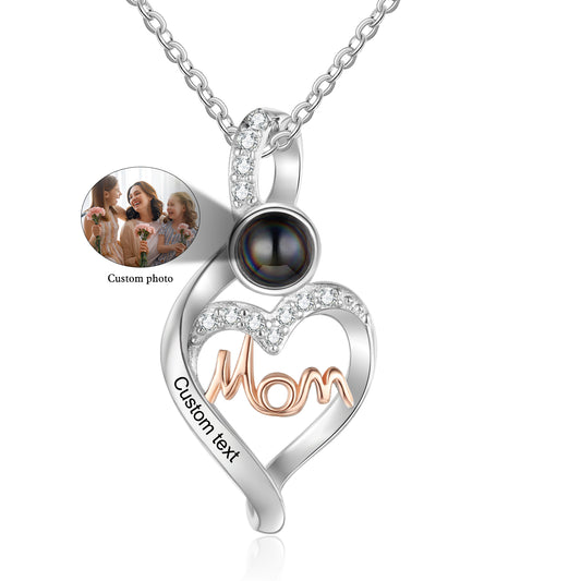 Custom Photo Projection Heart Necklace with MOM