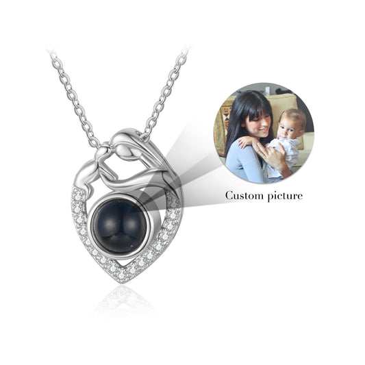 Custom Photo Projection Heart Necklace with Mother and Child