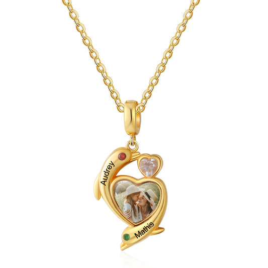 Custom Photo Heart Necklace with Dolphin
