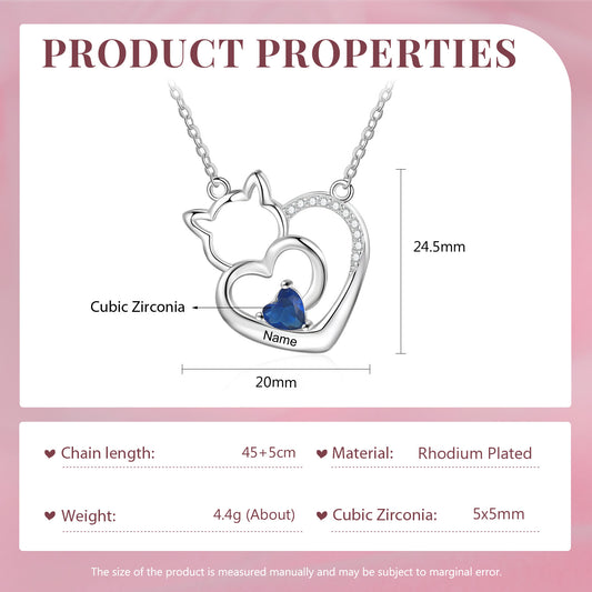 Custom Cat and Heart Necklace