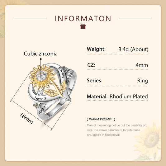 Custom Sunflower and Heart Ring