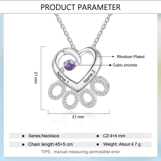 Custom Heart Pet Paw Necklace