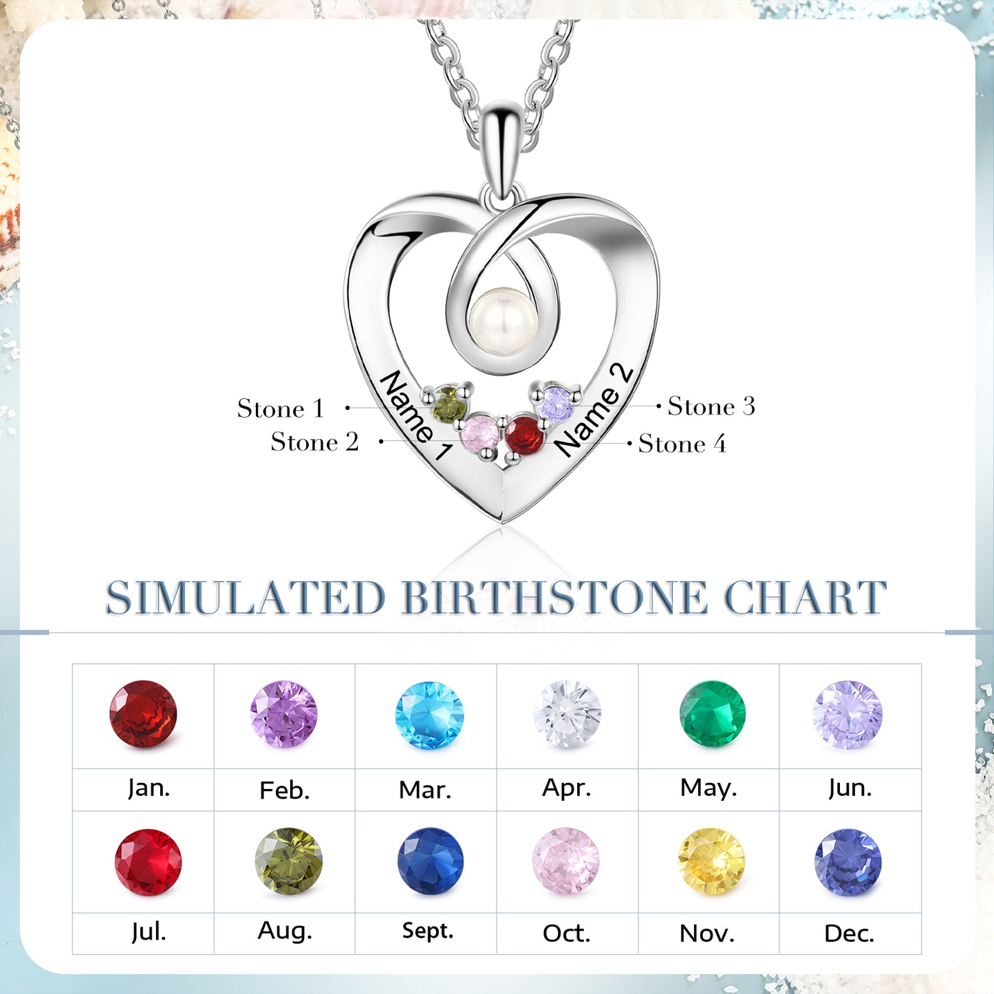 Personalized Heart Shaped Pendant Necklace with Pearl