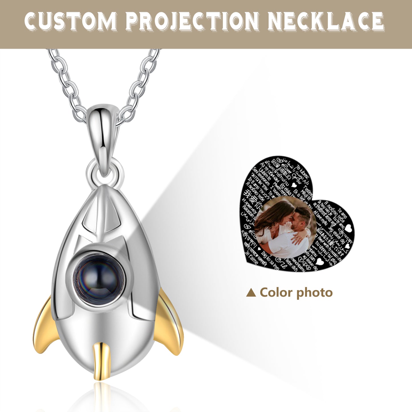 100 Languages I Love You Projection Necklace Rockets and Mars Necklace