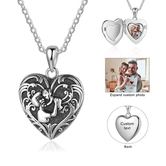 Custom Photo Heart Shaped Pendant Necklace with Father and Child