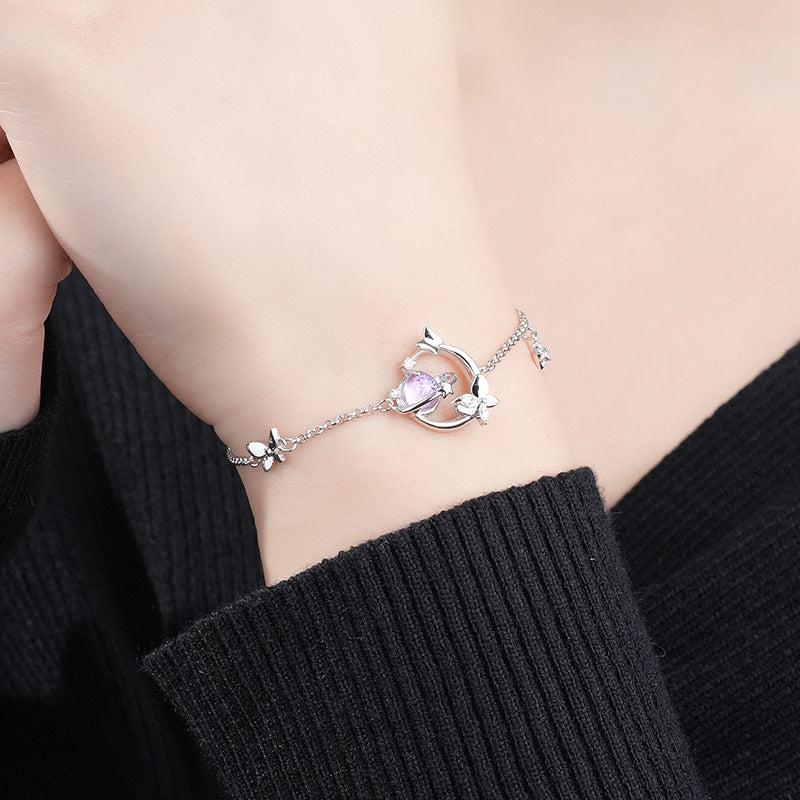 925 Sterling Silver Planet and Butterfly Bracelet