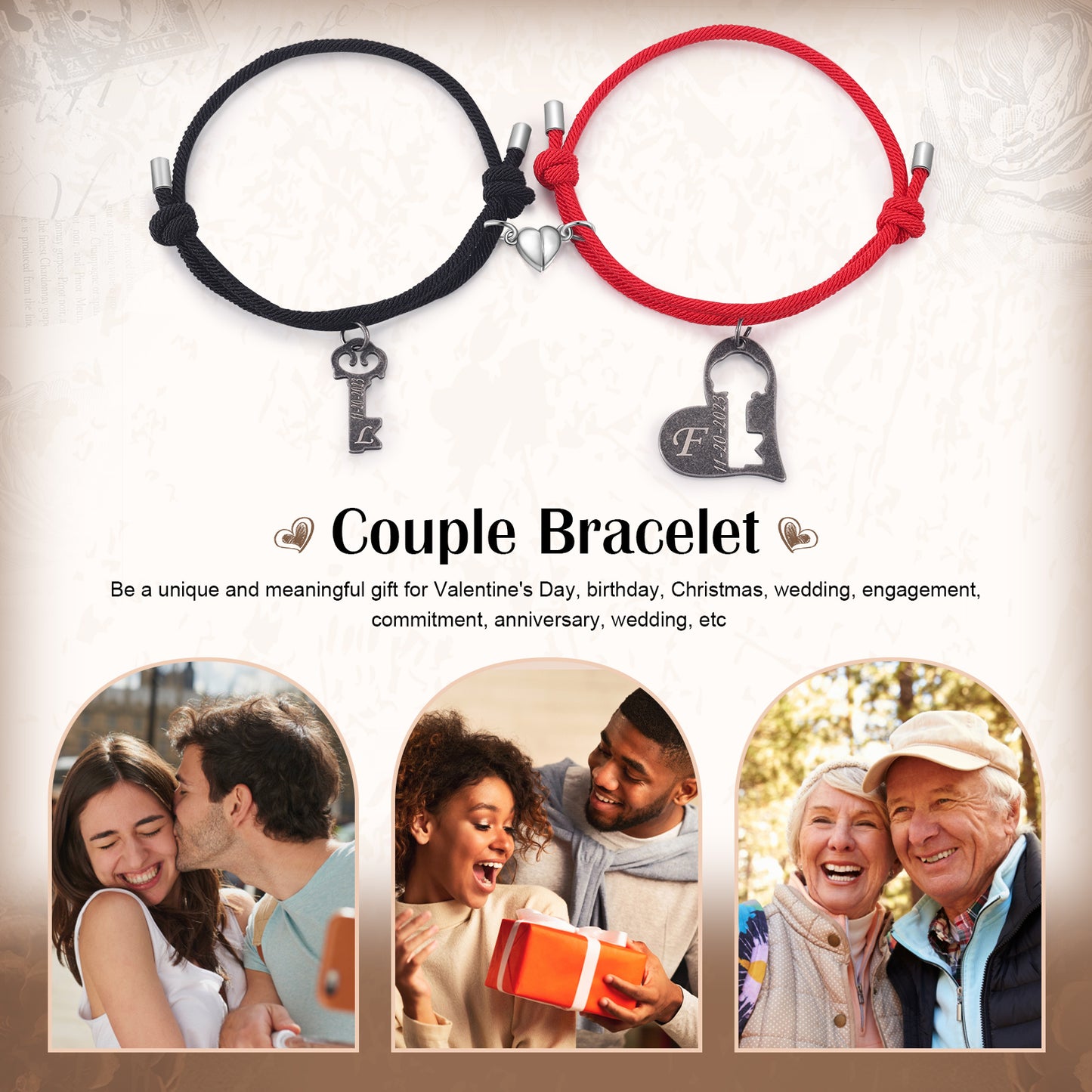Custom Letter and Date Couple Bracelet