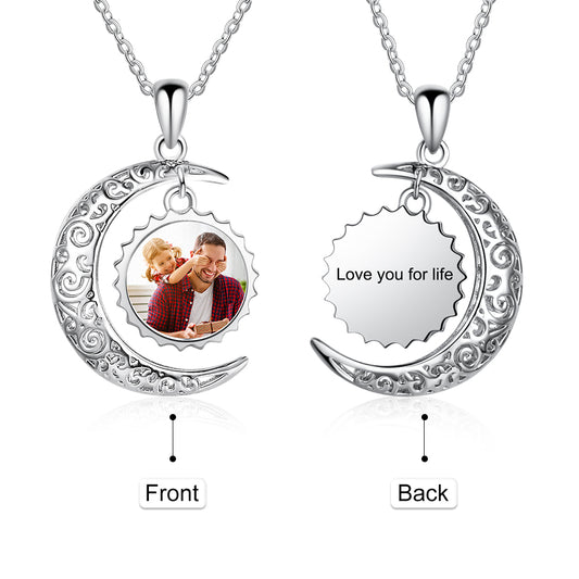 Copper Moon Sun Photo Pendant Necklace with Name