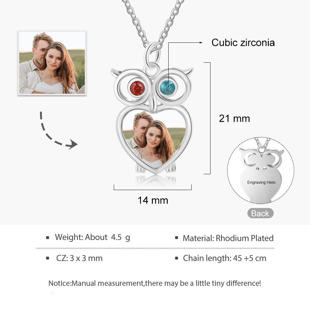 Rhodium Plated Owl Photo Necklace