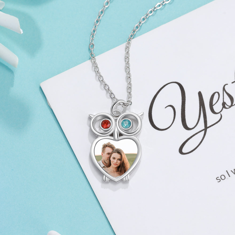 Rhodium Plated Owl Photo Necklace