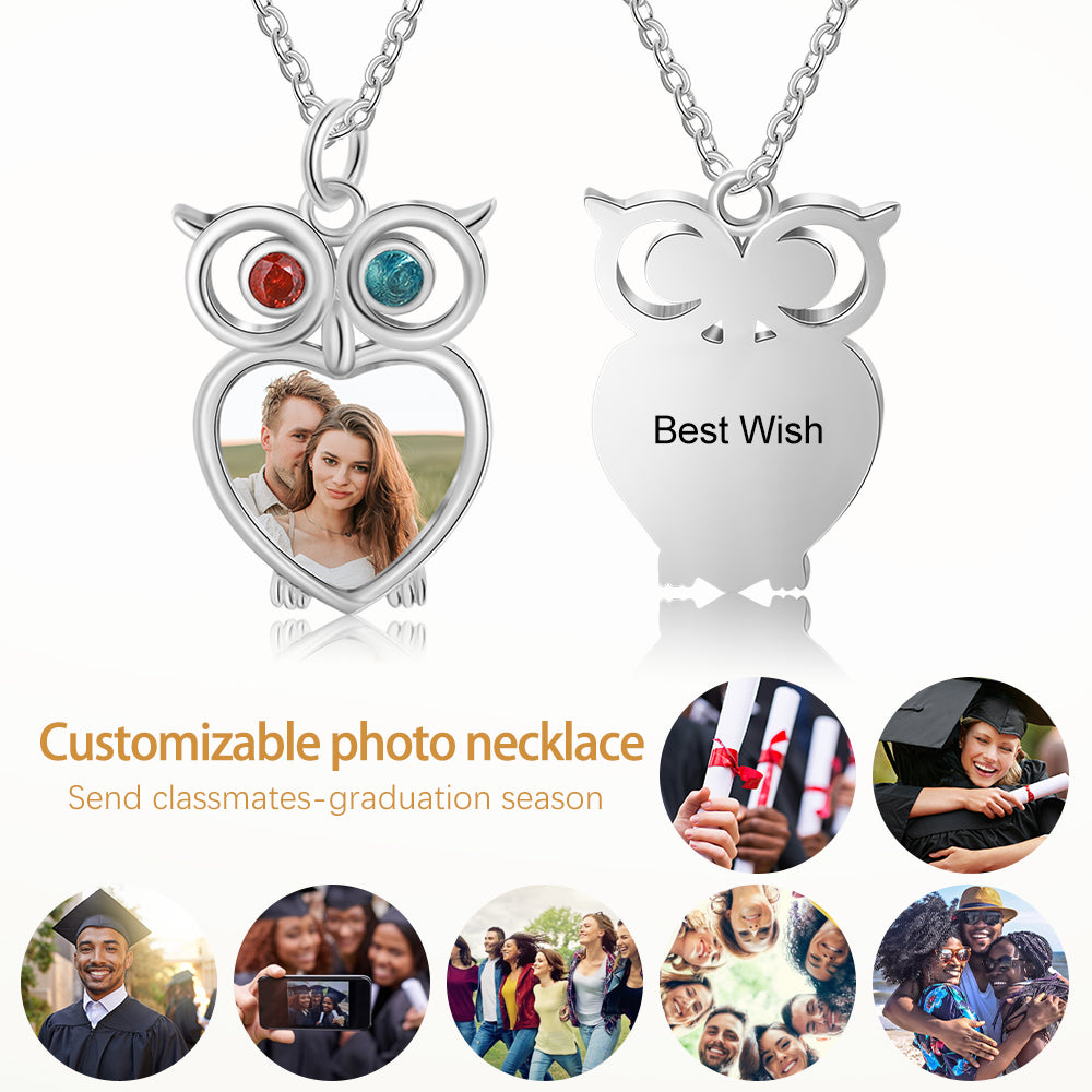 Rhodium Plated Owl Photo Necklace
