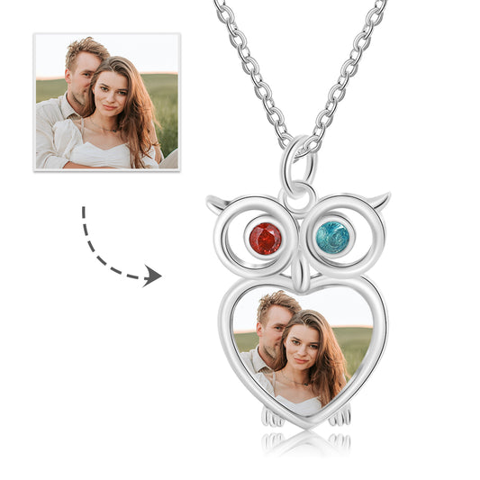 Rhodium Plated Owl Photo Necklace