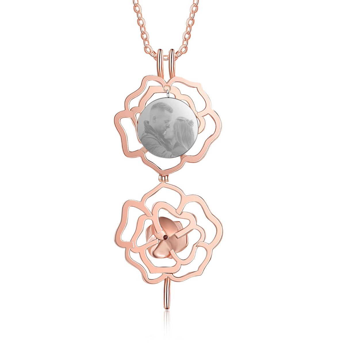 Rose Gold Plated Rose Flower Photo Necklace