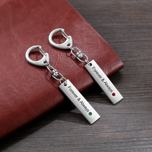 Birthstone & Engraving Stainless Steel Keychain