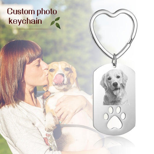 Personalized Heart Shape Stainless Steel Photo Keychain