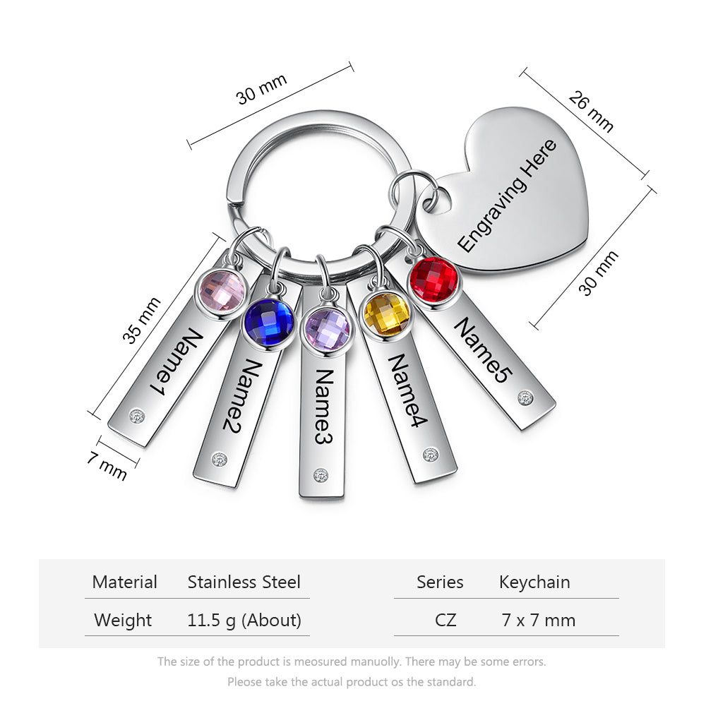 Stainless Steel Bar Heart Shape Engraved Name Keychain