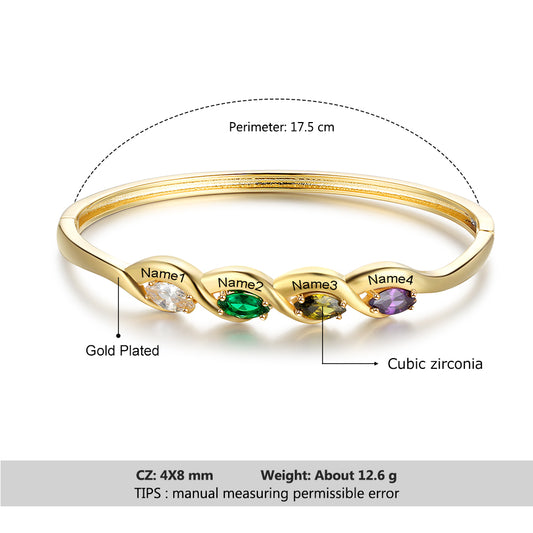 Birthstone and Engraved Gold Plated Bracelet