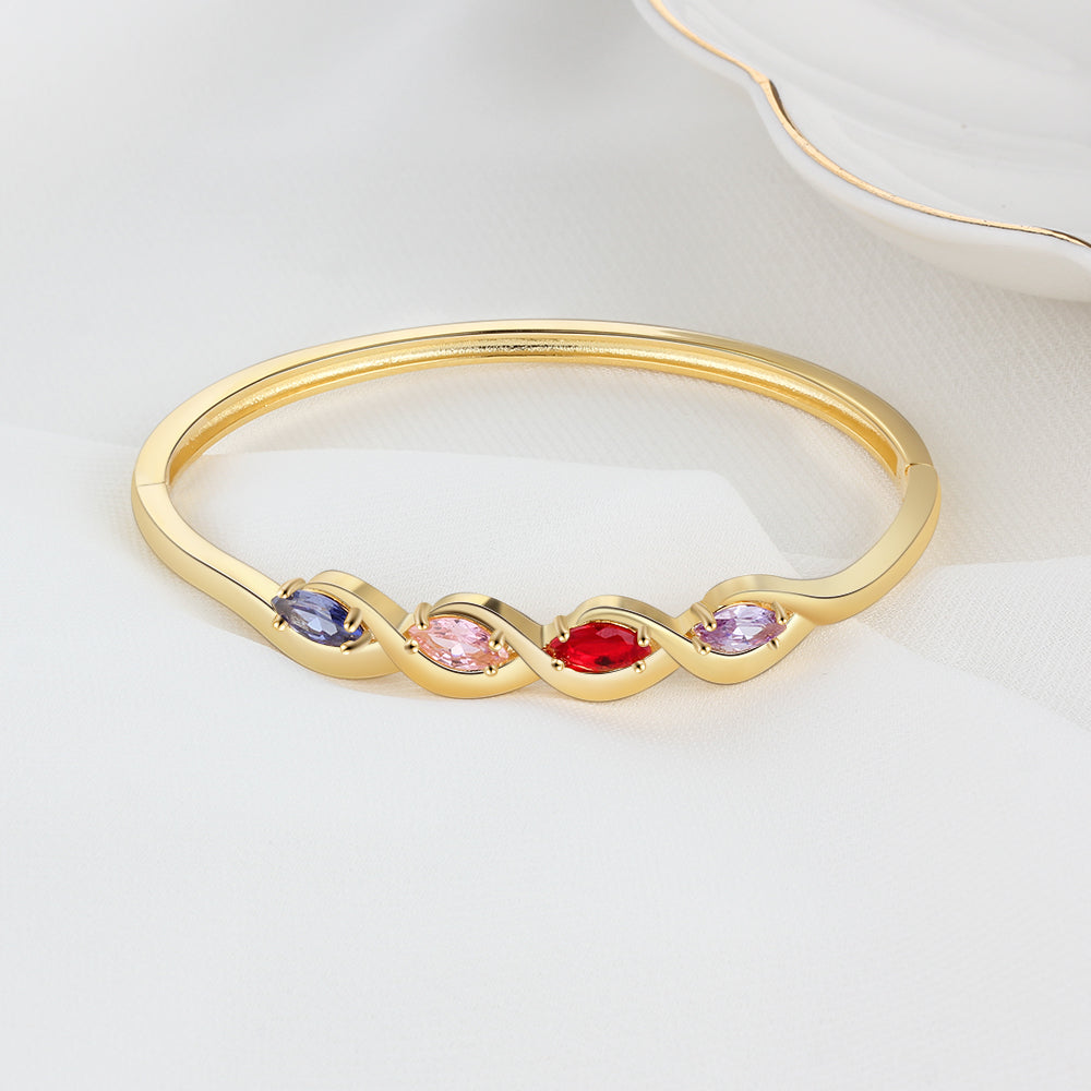 Birthstone and Engraved Gold Plated Bracelet