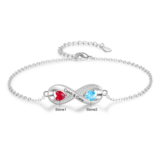 Birthstone & Engraved Rhoidum Plated Bracelet