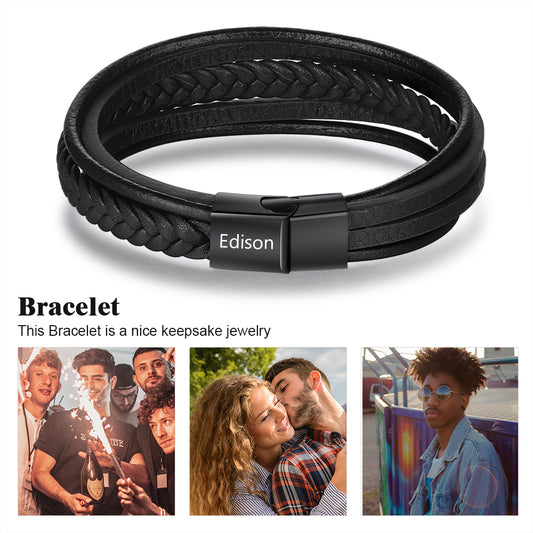 Stainless Steel Leather Bracelet