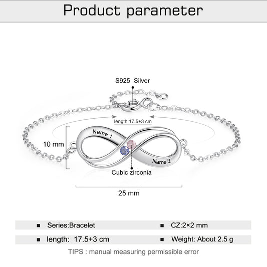 Birthstone & Engraved 925 Sterling Silver Bracelet