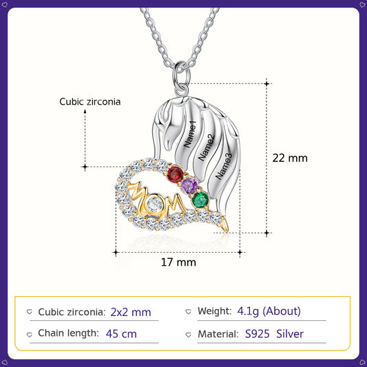 Birthstone & Engraved S925silver Necklace - iYdr