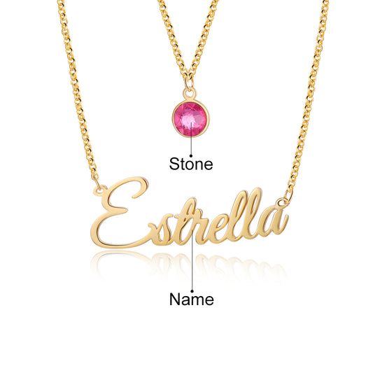 Custom Birthstone & Engraved Name Necklace