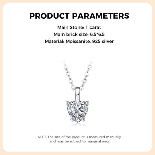 925 Sterling Silver Heart Moissanite Necklace