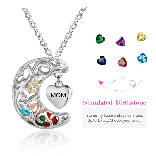 925 Sterling Silver Birthstones Cage Necklace with Mom Pendant