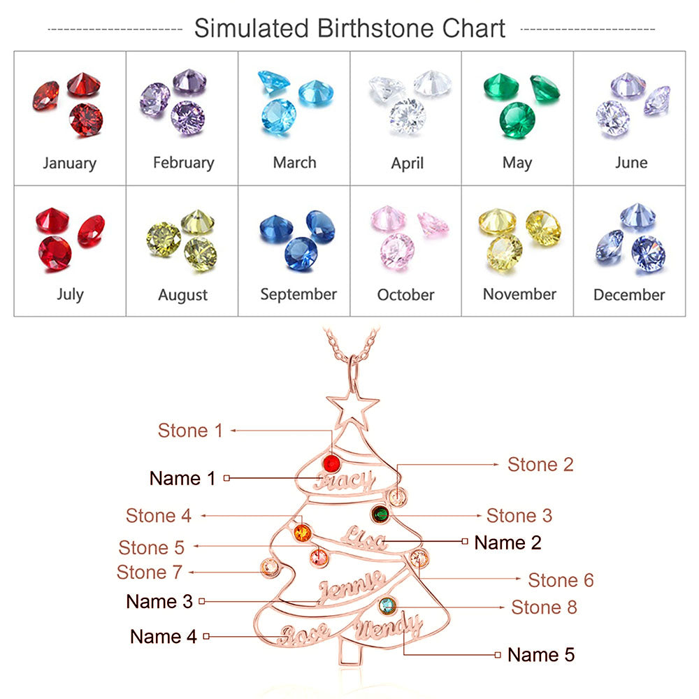 Famliy Engraved Rhodium Plated Christmas Tree Necklace