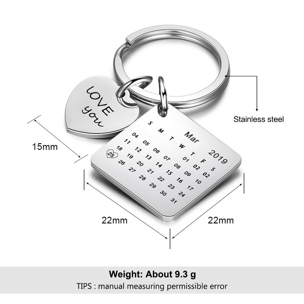 Engraved Stainless Steal Calendar Photo Keychain