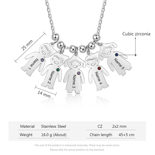 Birthstone & Engraved Stainless Steel Necklace
