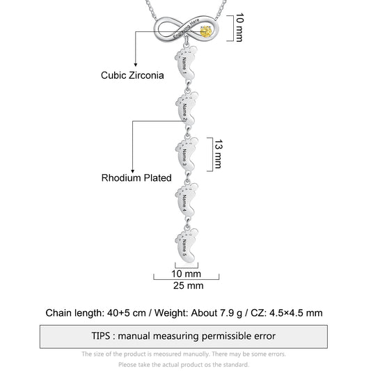 Personalized Birthstone Infinity Baby Feet Necklace