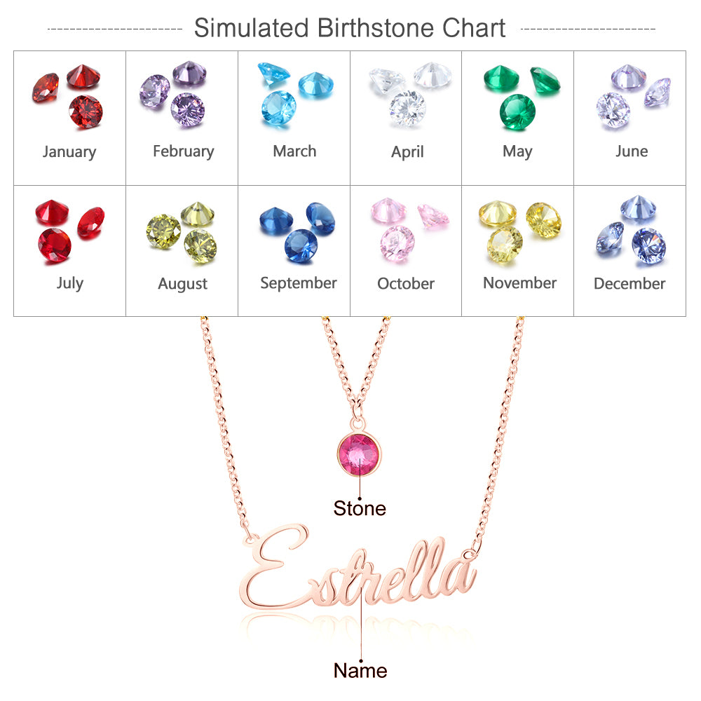 Custom Birthstone & Engraved Name Necklace