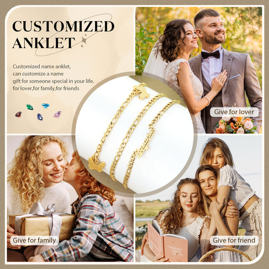 Custom Name Anklet with Butterfly