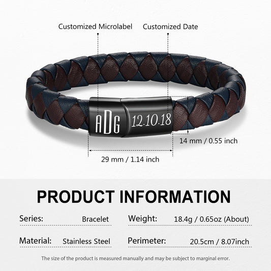 Custom Name Leather Men Bracelet