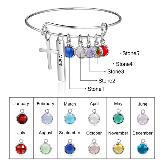 Engraved Rhodium Plated Cross Bracelet