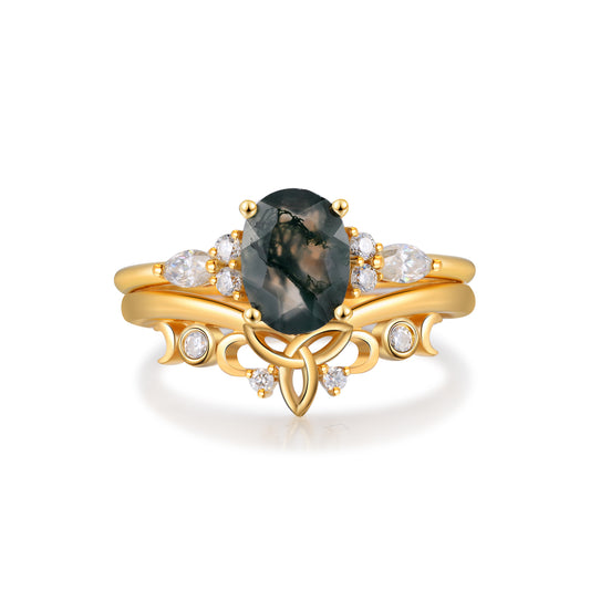 K Gold Natural Moss Agate Ring