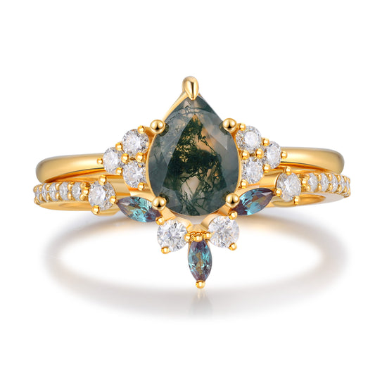 K Gold Natural Moss Agate Ring