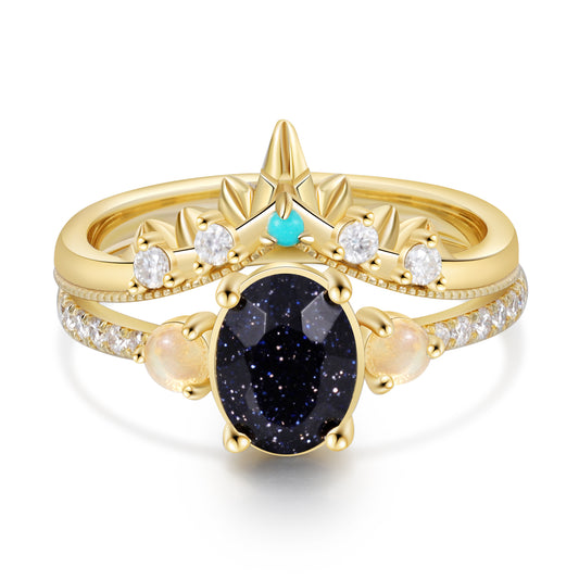K Gold Natural Blue Sandstone Ring