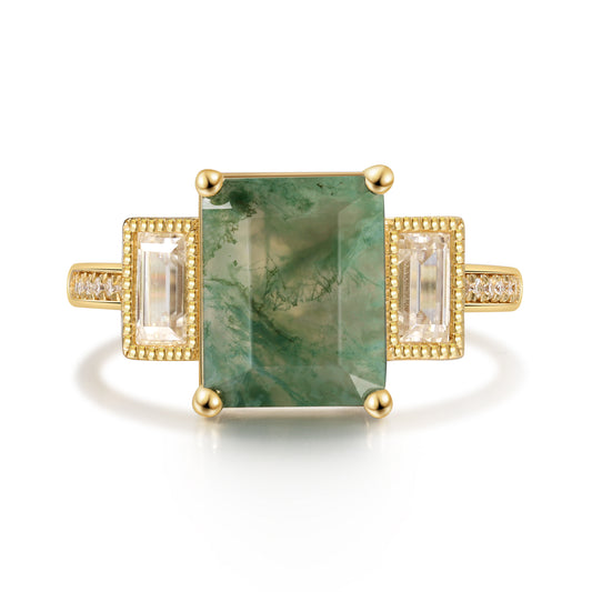 K Gold Moss Agate Ring