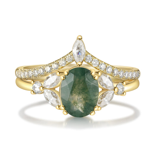 K Gold Natural Moss Agate Ring