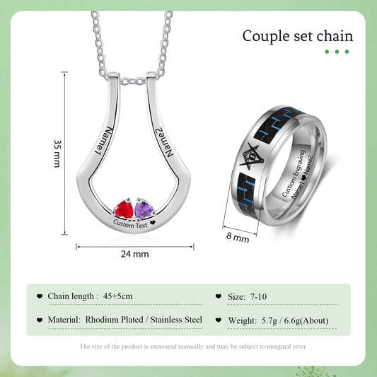 Custom Birthstone Necklace with Stainless Steel Ring