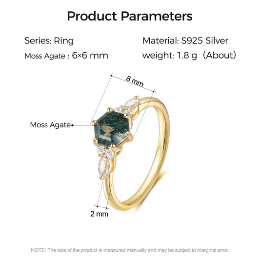 925 Sterling Silver Natural Moss Agate Ring