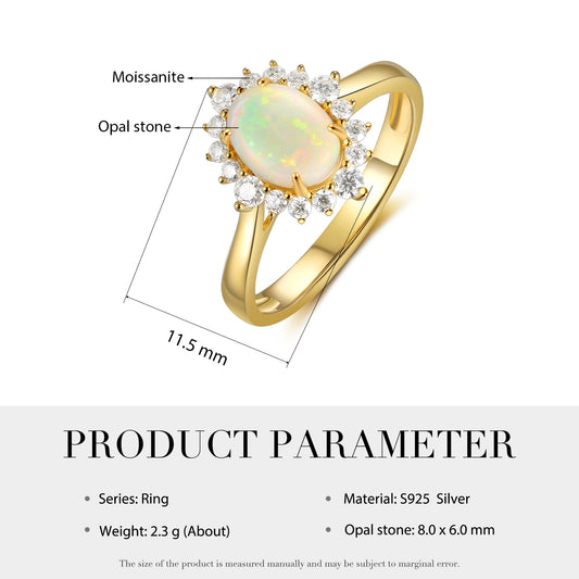 925 Sterling Silver Natural Opal Ring