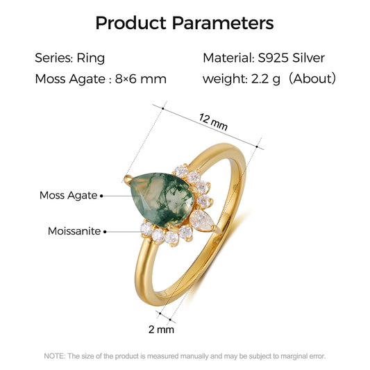 925 Sterling Silver Natural Moss Agate Ring