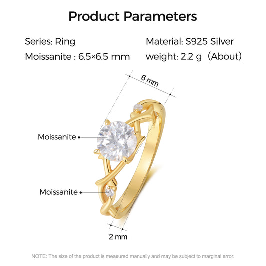 925 Sterling Silver Natural Moissanite Ring