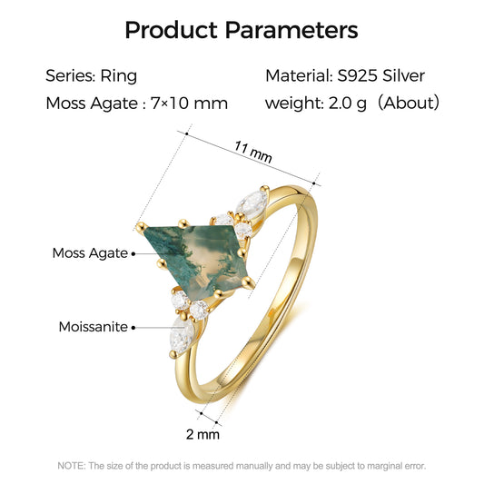 925 Sterling Silver Natural Moss Agate Ring